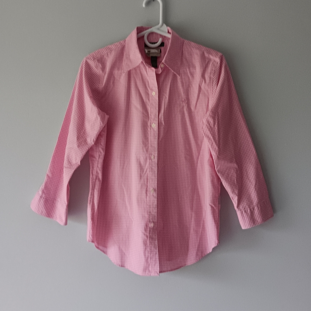Lauren Ralph Lauren Cotton Gingham Plaid Button Down Shirt Pink White Small - Picture 12 of 12